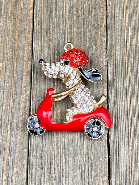 1 Puppy on a Bike Pendant DIY Cartoon Dog on a Scooter Yoga Mala Long Sweater Necklace Charm Keychain Zipper Pull Bohemian Jewelry Findings