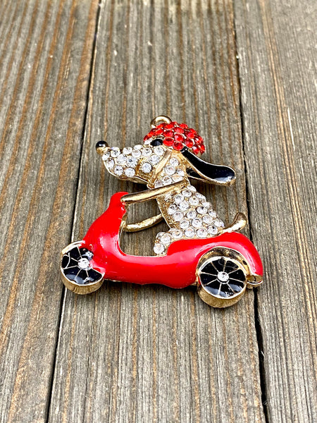 1 Puppy on a Bike Pendant DIY Cartoon Dog on a Scooter Yoga Mala Long Sweater Necklace Charm Keychain Zipper Pull Bohemian Jewelry Findings