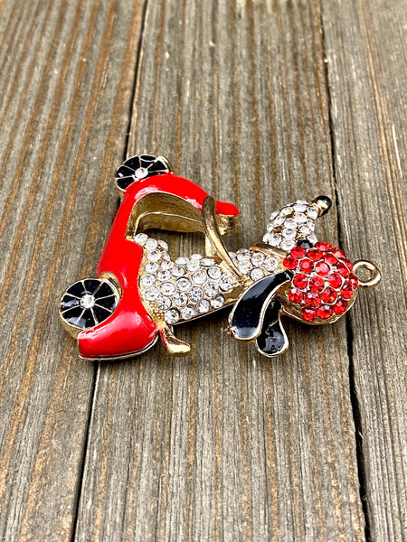 1 Puppy on a Bike Pendant DIY Cartoon Dog on a Scooter Yoga Mala Long Sweater Necklace Charm Keychain Zipper Pull Bohemian Jewelry Findings