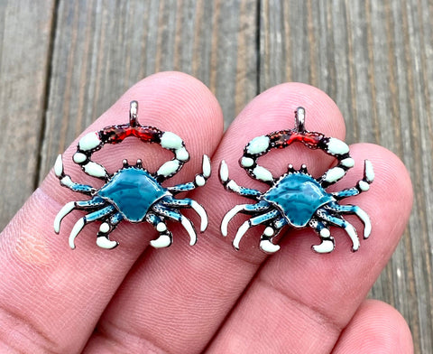 2 Blue Crab Charms Silver Blue Enamel Crab Pendants Crab Lover's Seafood Lover's Beach Lover's Earrings Bracelets Anklets Yoga Mala Necklace