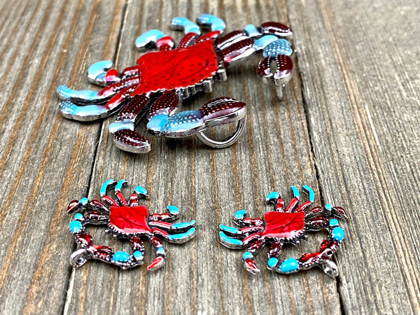 Red Crab Charms Blue Enamel diy Silver Crab Pendants Crab Lover's Seafood Lover's Beach Lover's Earrings Bracelets Anklet Yoga Mala Necklace