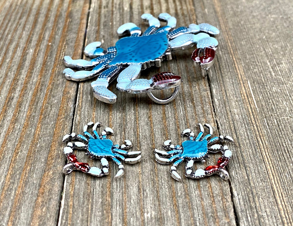 Blue Crab Charms Enamel diy Silver Crab Lover's Seafood Lover's Beach Lover's Pendants Earrings Bracelets Anklet Yoga Mala Necklace Findings