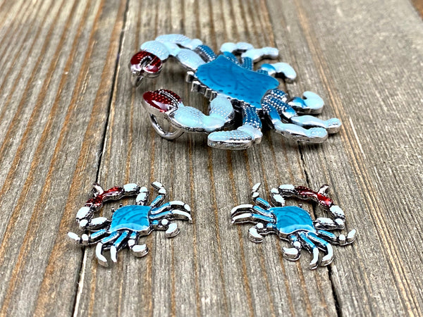 Blue Crab Charms Enamel diy Silver Crab Lover's Seafood Lover's Beach Lover's Pendants Earrings Bracelets Anklet Yoga Mala Necklace Findings