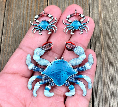 Blue Crab Charms Enamel diy Silver Crab Lover's Seafood Lover's Beach Lover's Pendants Earrings Bracelets Anklet Yoga Mala Necklace Findings