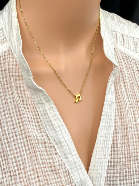 18 karat Gold plated Non Tarnish No Fade Water proof minimalist Stainless Steel necklace Jewelry Music Note shape pendant in dainty chain.