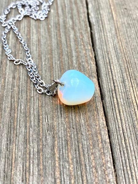 An Eye catching Apple Shape Opal stone Pendant Necklace with High Quality Non Fade Non Tarnish Non Rust Hypoallergenic Stainless Steel chain