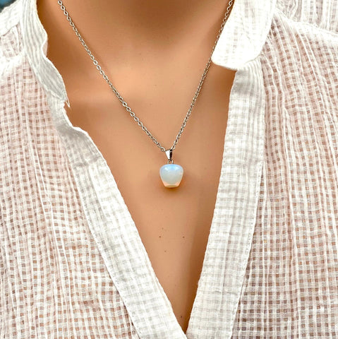 An Eye catching Apple Shape Opal stone Pendant Necklace with High Quality Non Fade Non Tarnish Non Rust Hypoallergenic Stainless Steel chain