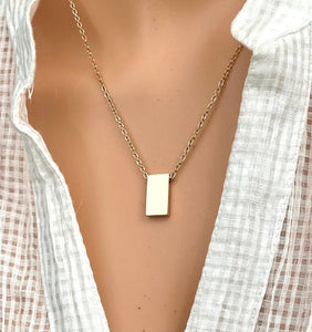 High Quality Rose Gold plated Non Tarnish Non Fade Water proof minimalist necklace Jewelry Stainless Steel Bar shape pendant in dainty chain