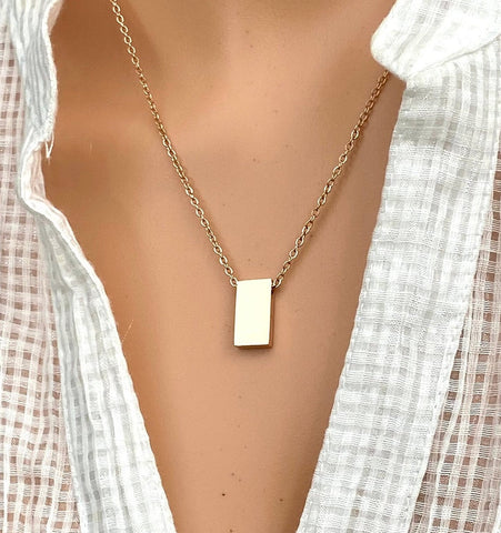 High Quality Rose Gold plated Non Tarnish Non Fade Water proof minimalist necklace Jewelry Stainless Steel Bar shape pendant in dainty chain