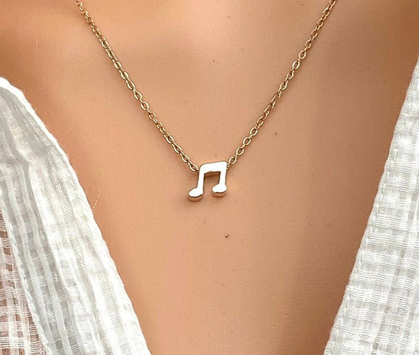 High Quality Rose Gold plated Music Note pendant in dainty chain Non Tarnish No Fade Water proof minimalist Stainless Steel necklace Jewelry